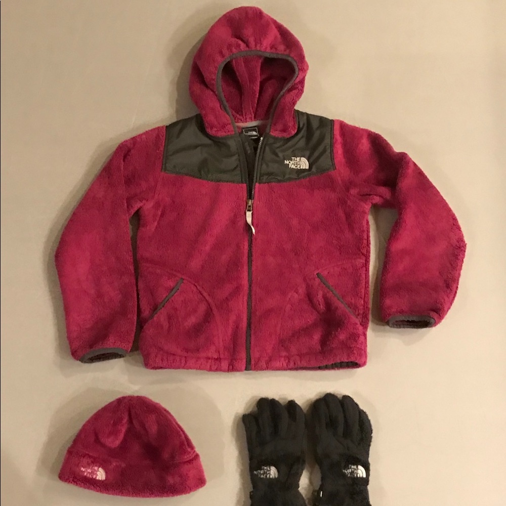 North Face Fleece zipup, gloves, hat set